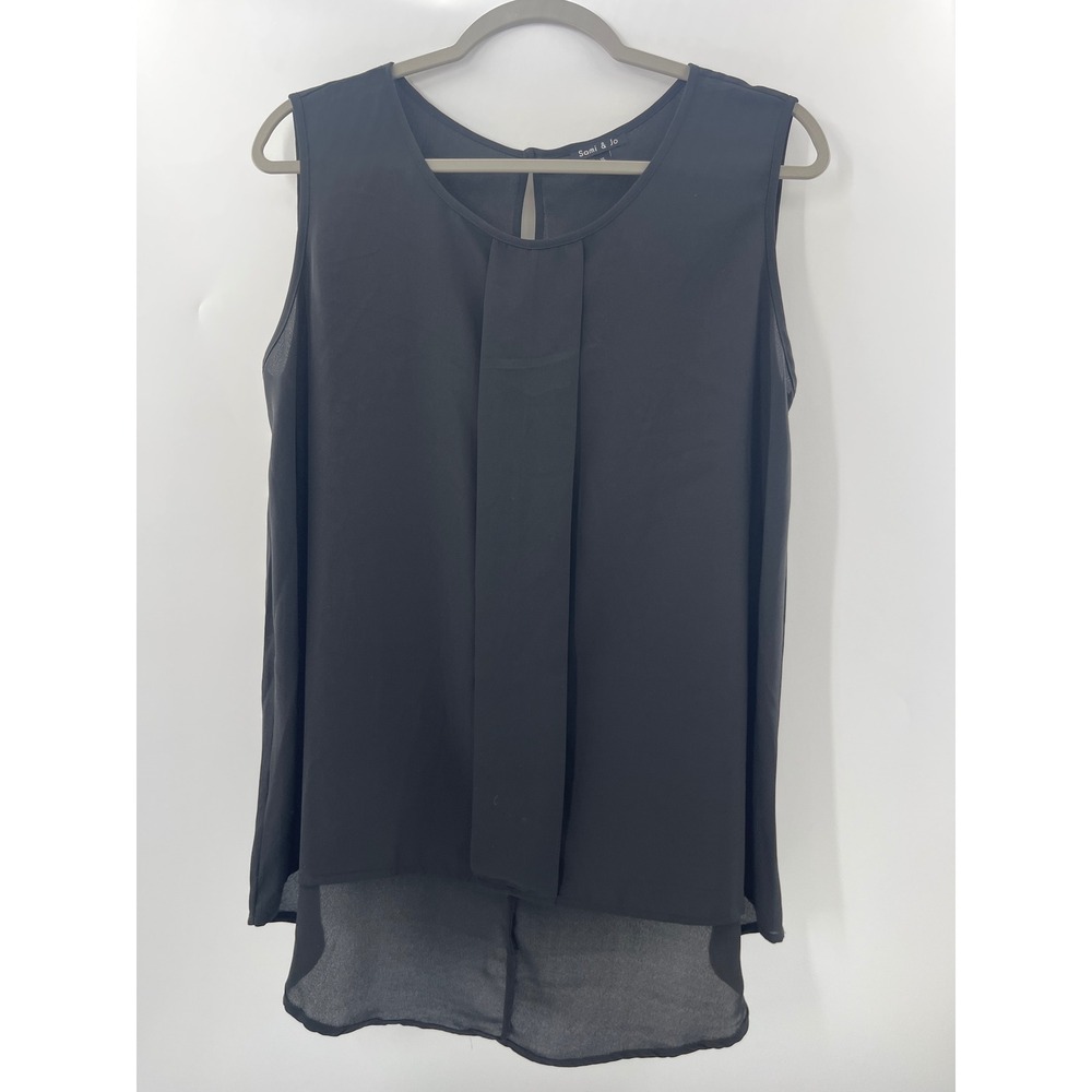 Sami & Jo Black Sleeveless Pleated Front High Low Hem Blouse XL